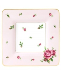 Revive a classic dinnerware pattern with the Vintage square trinket plate. Tiny buds plucked from Royal Doulton's Old Country Roses collection flower on pink bone china with a brilliant gold edge. Revive a classic dinnerware pattern with the Vintage square trinket plate. Tiny buds plucked from Royal Doulton's Old Country Roses collection flower on pink bone china with a brilliant gold edge.