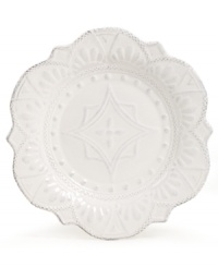 Revive the grace and charm of another era with Versailles Maison's Blanc Amelie salad plate. A rich pattern is entirely embossed on classic dinnerware finished with a soft white glaze and distressed detail. Revive the grace and charm of another era with Versailles Maison's Blanc Amelie salad plate. A rich pattern is entirely embossed on classic dinnerware finished with a soft white glaze and distressed detail.