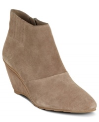 Short silhouettes in smooth suede finishes. Kenneth Cole's Pace First wedge booties have a small covered wedge and side zipper. Short silhouettes in smooth suede finishes. Kenneth Cole's Pace First wedge booties have a small covered wedge and side zipper.