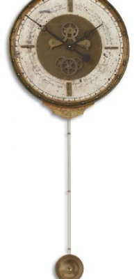 Uttermost Leonardo Chronograph Cream Wall Weathered Laminated Clock Uttermost Leonardo Chronograph Cream Wall Weathered Laminated Clock
