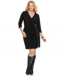 Go from day to evening in a flash with Calvin Klein three-quarter sleeve plus size dress--just add statement jewelry and strappy heels for the ultimate in plus size evening wear! Go from day to evening in a flash with Calvin Klein three-quarter sleeve plus size dress--just add statement jewelry and strappy heels for the ultimate in plus size evening wear!