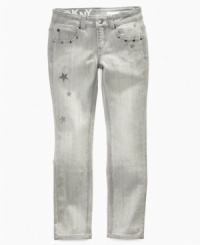 Dance break! She can make herself a star and show off her stylish moves in these stretchy denim jeans from DKNY. Dance break! She can make herself a star and show off her stylish moves in these stretchy denim jeans from DKNY.