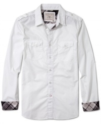 You choose your friends wisely as your do your shirts. Add to your shirt collection this fitted plaid interior long sleeve shirt by Guess Jeans. You choose your friends wisely as your do your shirts. Add to your shirt collection this fitted plaid interior long sleeve shirt by Guess Jeans.