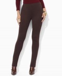 A slim, fitted leg creates a modern look on Lauren Ralph Lauren's flattering petite pant in sleek stretch jersey. A slim, fitted leg creates a modern look on Lauren Ralph Lauren's flattering petite pant in sleek stretch jersey.
