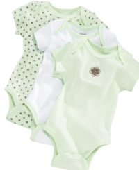 Go green. Soft colors on these bodysuits from Little Me will make her look as calm and cozy as she'll feel. Go green. Soft colors on these bodysuits from Little Me will make her look as calm and cozy as she'll feel.