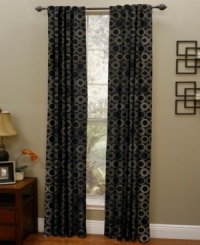 Modern circles embellished with touches of a metallic sheen bring a sophisticated, urban allure to any room. Choose from four chic colors. Hang using back tab or shirr on a rod. Modern circles embellished with touches of a metallic sheen bring a sophisticated, urban allure to any room. Choose from four chic colors. Hang using back tab or shirr on a rod.