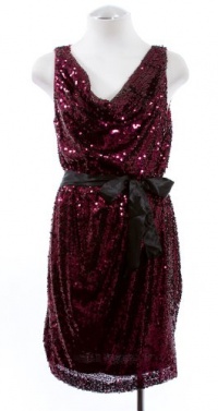 Aqua Black Wine Sequin Ribbon Tie-Waist Cocktail Dress 8 Aqua Black Wine Sequin Ribbon Tie-Waist Cocktail Dress 8