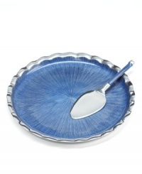 Full of surprises, this handcrafted collection of cake plates from the Simply Designz collection of serveware and serving dishes pairs sleek, polished aluminum with a fluted edge and lustrous blue enamel. With coordinating server. Full of surprises, this handcrafted collection of cake plates from the Simply Designz collection of serveware and serving dishes pairs sleek, polished aluminum with a fluted edge and lustrous blue enamel. With coordinating server.