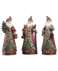 It's that time of the year again...Santa Claus it comin' to town! This delightful trio of Santa figurines are perfect as a set or to disperse throughout your home for that extra bit of holiday cheer. It's that time of the year again...Santa Claus it comin' to town! This delightful trio of Santa figurines are perfect as a set or to disperse throughout your home for that extra bit of holiday cheer.