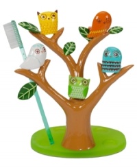 Hoo says owls only come out at night? Wise up to the new look in bath with the Give a Hoot toothbrush holder, featuring a whimsical tree shape adorned with cute owls. Holds four toothbrushes. Hoo says owls only come out at night? Wise up to the new look in bath with the Give a Hoot toothbrush holder, featuring a whimsical tree shape adorned with cute owls. Holds four toothbrushes.