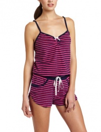 Betsey Johnson Women's Yarn Dye Baby Terry Romper, Going On Stripe Strawberry Flip/Navy Seals, Medium Betsey Johnson Women's Yarn Dye Baby Terry Romper, Going On Stripe Strawberry Flip/Navy Seals, Medium