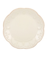 With fanciful beading and a feminine edge, the accent plates from the Lenox French Perle white dinnerware collection have an irresistibly old-fashioned sensibility. Hard-wearing stoneware is dishwasher safe and, in a soft white hue with antiqued trim, a graceful addition to every meal. With fanciful beading and a feminine edge, the accent plates from the Lenox French Perle white dinnerware collection have an irresistibly old-fashioned sensibility. Hard-wearing stoneware is dishwasher safe and, in a soft white hue with antiqued trim, a graceful addition to every meal.
