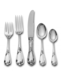 A scrolling floral-inspired pattern adorns this charming place settings collection, while the gentle teardrop shape and slightly scalloped handle make a lovely display for any tabletop. 5-piece place setting includes 1 dinner fork, 1 salad fork, 1 soup spoon, 1 teaspoon and 1 knife. A scrolling floral-inspired pattern adorns this charming place settings collection, while the gentle teardrop shape and slightly scalloped handle make a lovely display for any tabletop. 5-piece place setting includes 1 dinner fork, 1 salad fork, 1 soup spoon, 1 teaspoon and 1 knife.