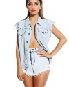 G2 Chic Women's Ripped Studded Boyfriend Denim Jean Vest