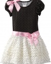 Bonnie Jean Girls 2-6X Eyelash Dot Dropwaist Dress, Black, 4