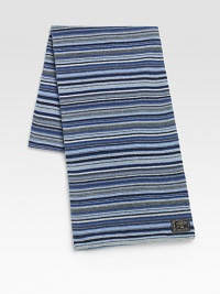 Signature stripes define this cold weather staple, shaped in a rich wool blend with logo patch detail.10W x 71L35% viscose/29% lambswool/20% nylon/8% angora/8% cashmereDry cleanMade in Italy Signature stripes define this cold weather staple, shaped in a rich wool blend with logo patch detail.10W x 71L35% viscose/29% lambswool/20% nylon/8% angora/8% cashmereDry cleanMade in Italy