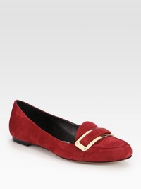 A lustrous goldtone detail tops off this traditional suede go-to. Suede upper with metal detailLeather lining and solePadded insoleImported A lustrous goldtone detail tops off this traditional suede go-to. Suede upper with metal detailLeather lining and solePadded insoleImported