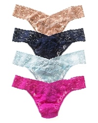 A soft, stretchy lace thong in Hanky Panky's original style. Great colors and super comfortable in signature stretch lace. Cotton gusset. A soft, stretchy lace thong in Hanky Panky's original style. Great colors and super comfortable in signature stretch lace. Cotton gusset.