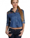 G2 Fashion Square Women's Aztec Printed Shoulder Denim Crop Shirt