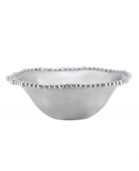 Pretty and polished, this Organics Bead bowl from Lenox's collection of serveware and serving dishes combines a natural shape in bright aluminum with a delicately beaded edge. Pretty and polished, this Organics Bead bowl from Lenox's collection of serveware and serving dishes combines a natural shape in bright aluminum with a delicately beaded edge.