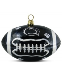 Team and Christmas spirit go hand in hand with the Penn State football ornament. Hand-painted glass is something students, alum and fans will cheer. Team and Christmas spirit go hand in hand with the Penn State football ornament. Hand-painted glass is something students, alum and fans will cheer.