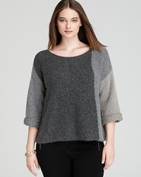 Crisp color blocking lends sculptural dimension to a boxy Eileen Fisher Plus top for a bold style statement. Crisp color blocking lends sculptural dimension to a boxy Eileen Fisher Plus top for a bold style statement.