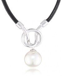 Majorica Pearl and Sterling Silver Knot on Leather Pendant Necklace, 17 Majorica Pearl and Sterling Silver Knot on Leather Pendant Necklace, 17
