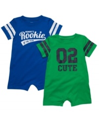 Be prepared. Keep your little athlete at the ready for anything with one of these sporty outfits in this romper 2-pack from Carter's. Be prepared. Keep your little athlete at the ready for anything with one of these sporty outfits in this romper 2-pack from Carter's.