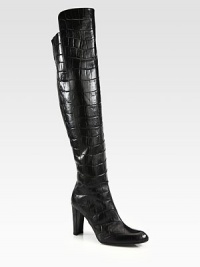 Draw attention with this luxe silhouette of crocodile-print leather, with a soaring heel and back zip closure. Self-covered heel, 3¾ (95mm)Shaft, 21½Leg circumference, 14Crocodile-print leather upper with back elastic panelBack zipLeather liningRubber solePadded insoleImported Draw attention with this luxe silhouette of crocodile-print leather, with a soaring heel and back zip closure. Self-covered heel, 3¾ (95mm)Shaft, 21½Leg circumference, 14Crocodile-print leather upper with back elastic panelBack zipLeather liningRubber solePadded insoleImported