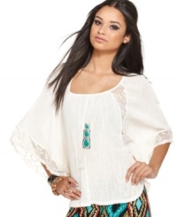 Oh-so boho, this gauzy Bar III poncho-style top is perfect for a free-spirited spring look! Oh-so boho, this gauzy Bar III poncho-style top is perfect for a free-spirited spring look!