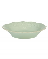 With fanciful beading and a feminine edge, this Lenox French Perle pasta bowl has an irresistibly old-fashioned sensibility. Hardwearing stoneware is dishwasher safe and, in an ethereal ice-blue hue with antiqued trim, a graceful addition to any meal. With fanciful beading and a feminine edge, this Lenox French Perle pasta bowl has an irresistibly old-fashioned sensibility. Hardwearing stoneware is dishwasher safe and, in an ethereal ice-blue hue with antiqued trim, a graceful addition to any meal.