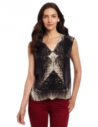 HALSTON HERITAGE Women's Sleeveless V-Neck Drapey Top, Black Diamond Print, 10 HALSTON HERITAGE Women's Sleeveless V-Neck Drapey Top, Black Diamond Print, 10