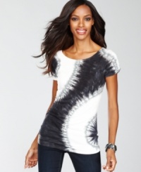 Tie dye adds a sensational pattern in bold black and white to INC's classic tee. Rhinestone studs in front provide extra sparkle! Tie dye adds a sensational pattern in bold black and white to INC's classic tee. Rhinestone studs in front provide extra sparkle!