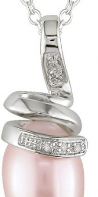 Sterling Silver Pink FW Pearl and Single-cut Diamond Pendant Sterling Silver Pink FW Pearl and Single-cut Diamond Pendant