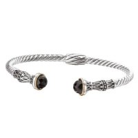 925 Silver & Onyx Round Ornate Twisted Cuff Bracelet with 18k Gold Accents 925 Silver & Onyx Round Ornate Twisted Cuff Bracelet with 18k Gold Accents
