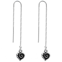 Handcrafted Spiral Heart 925 Silver Threader Earrings Handcrafted Spiral Heart 925 Silver Threader Earrings
