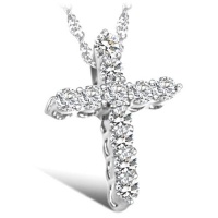 Rhodium Plated Cross Pendant Necklace with Crystal Cubic Zirconia Pave Cross Pendant in Clear or Purple Color Rhodium Plated Cross Pendant Necklace with Crystal Cubic Zirconia Pave Cross Pendant in Clear or Purple Color