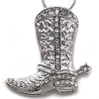 Star Texas Cowboy Boots Pendant Necklace Lucky Western Cowgirl Charm High Polish Silver Tone Fashion Jewelry Star Texas Cowboy Boots Pendant Necklace Lucky Western Cowgirl Charm High Polish Silver Tone Fashion Jewelry