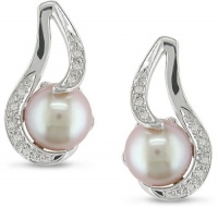 9-10mm Pink Cultured Freshwater Pearl and Single-Cut Diamond Earrings w/Sterling Silver 9-10mm Pink Cultured Freshwater Pearl and Single-Cut Diamond Earrings w/Sterling Silver