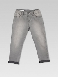 Slightly faded, stretchy denim in a classic five-pocket style with Gucci crest embroidery on back pocket.Front button closureBelted waistband with elasticized rearZip flyFive-pocket style98% cotton/2% elastaneDry cleanMade in Italy Slightly faded, stretchy denim in a classic five-pocket style with Gucci crest embroidery on back pocket.Front button closureBelted waistband with elasticized rearZip flyFive-pocket style98% cotton/2% elastaneDry cleanMade in Italy