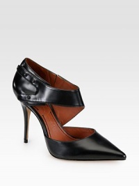 This sexy, asymmetrical pump made of butter-soft leather elongates the leg with a timeless point toe. Self-covered heel, 4¼ (110mm)Leather upperPoint toeLeather-covered button closuresLeather lining and solePadded insoleImported