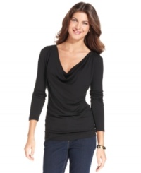 Jones New York Signature's cowl-neck top is basic enough for everyday but feminine and flattering, too! Jones New York Signature's cowl-neck top is basic enough for everyday but feminine and flattering, too!