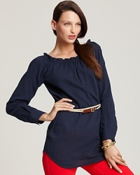 Cultivate a boho-chic aesthetic in this billowy MICHAEL Michael Kors peasant top. Pair with red denim for a on-trend take on color blocking. Cultivate a boho-chic aesthetic in this billowy MICHAEL Michael Kors peasant top. Pair with red denim for a on-trend take on color blocking.