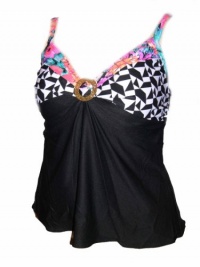 Coco Reef Womens Plus Size Tankini Swimsuit Top 40-46 C DD Black Geo Floral Coco Reef Womens Plus Size Tankini Swimsuit Top 40-46 C DD Black Geo Floral