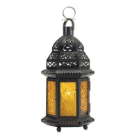 Gifts & Decor Yellow Glass Moroccan Lantern Candle Holder Light Decor