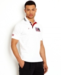 Well-rounded. Show off your cultured side in this England polo shirt from Nautica. Well-rounded. Show off your cultured side in this England polo shirt from Nautica.