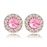 Contessa Bella Fancy Genuine 18k Gold Plated Pink Swarovski Austrian Crystal Round Shape Women Earrings Contessa Bella Fancy Genuine 18k Gold Plated Pink Swarovski Austrian Crystal Round Shape Women Earrings