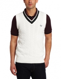 Fred Perry Men's Cable Knit V-Neck Vest, Snow White, X-Large Fred Perry Men's Cable Knit V-Neck Vest, Snow White, X-Large