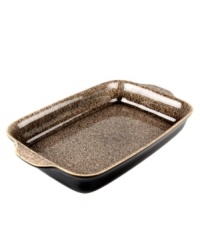 More than meets the eye, Denby's large Praline baking dish boasts standout durability in addition to style, whisking a piping hot pork roast or cheesy lasagna straight from oven to table. With a distinct silhouette in casual stoneware and unique speckled glaze. More than meets the eye, Denby's large Praline baking dish boasts standout durability in addition to style, whisking a piping hot pork roast or cheesy lasagna straight from oven to table. With a distinct silhouette in casual stoneware and unique speckled glaze.