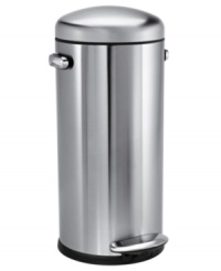 Truly out of sight, out of mind with a fingerprint-proof finish, slim hinged-design that puts the trash can right up against the wall and supreme air suspension for virtually silent opening and closing. The bag tuck feature lets you deal with excess edges of trash bags for an appearance so tidy no one will ever know you store trash in there. 10-year warranty. Truly out of sight, out of mind with a fingerprint-proof finish, slim hinged-design that puts the trash can right up against the wall and supreme air suspension for virtually silent opening and closing. The bag tuck feature lets you deal with excess edges of trash bags for an appearance so tidy no one will ever know you store trash in there. 10-year warranty.